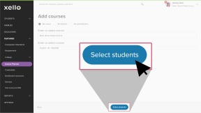 Add courses page. The "By course" button is selected. A school and course have been entered. The "Select students" button is highlighted with a cursor selecting it